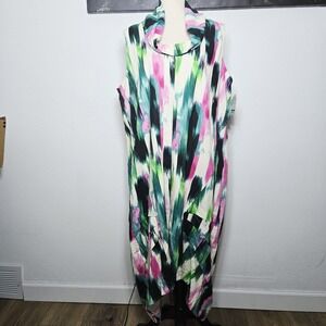 For Cynthia NWT Linen Blend Multicolor Cowl Neck Sleeveless Dress Size 1X $138